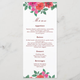 Fuchsia Watercolor Blommigt Bröllop Menus Meny