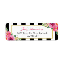 Fuchsia Watercolor Blommigt | Modern Lila Red Rosa Returadress Etikett