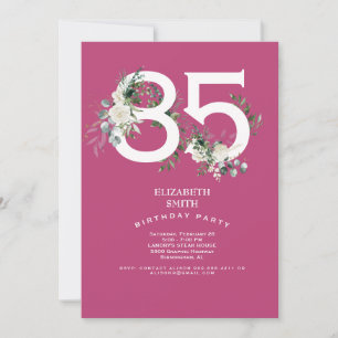 Fuchsia White Blommigt Elegant 85:e Födelsedagsfes Inbjudningar