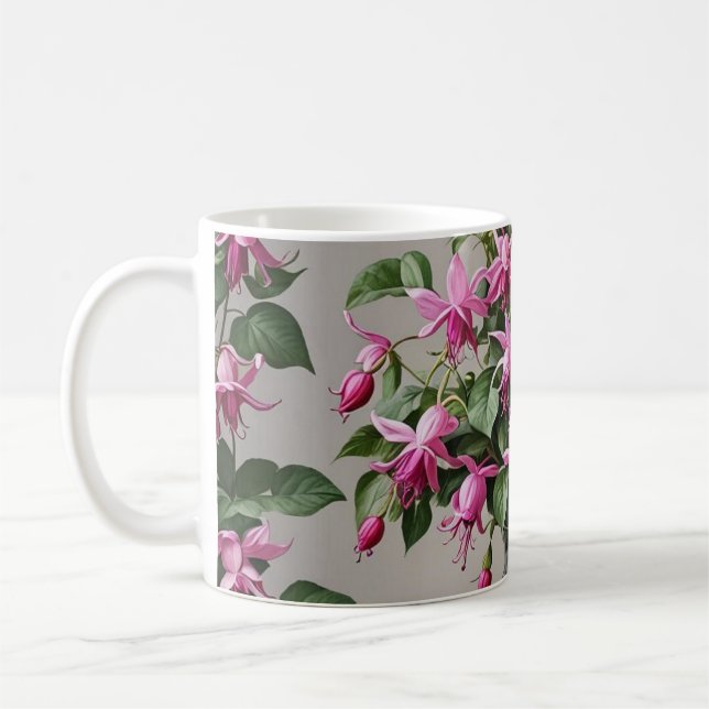 Fuchsias-blommor i vas kaffemugg (Vänster)