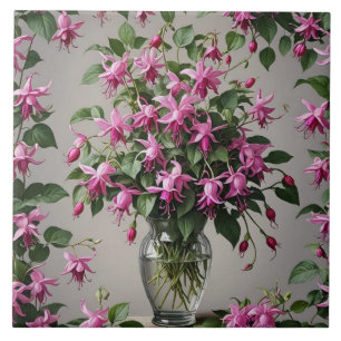 Fuchsias-blommor i vas kakelplatta