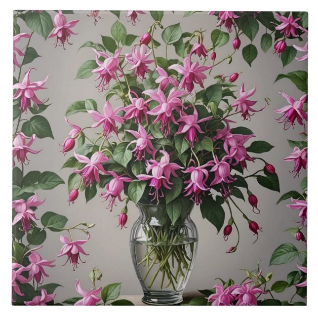 Fuchsias-blommor i vas kakelplatta (Framsidan)