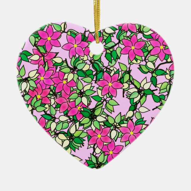 Fucshia-blommor på blekens rosa julgransprydnad keramik (Framsidan)