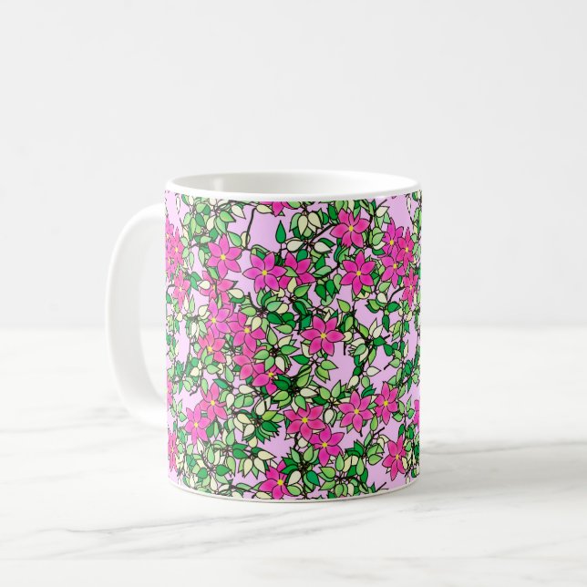 Fucshia-blommor på blekens rosa kaffemugg (Framsida vänster)