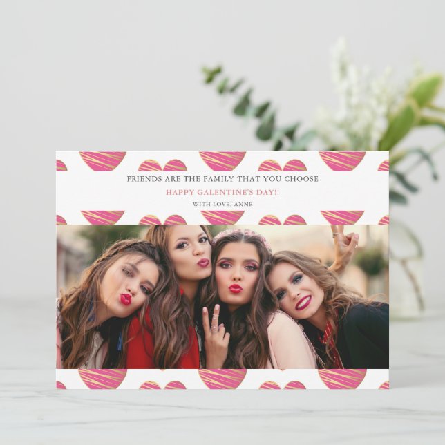 Fucshia Heart Best Friends Photo Happy Galentine's (Stående Fram)