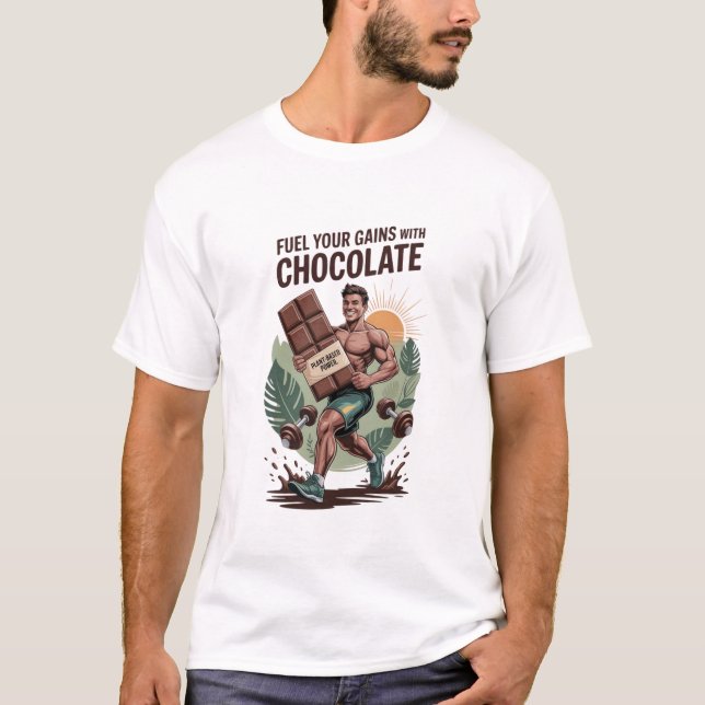 Fuel Your Gains with Chocolate T-Shirt Funny Vegan (Framsida)