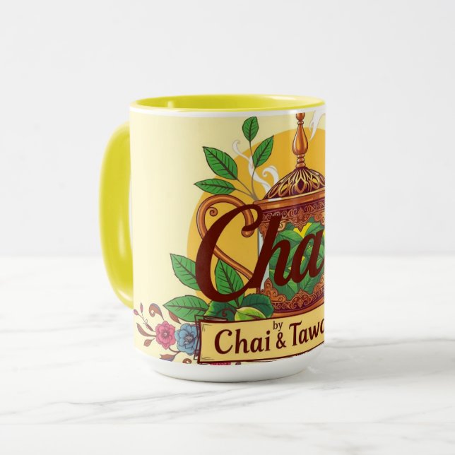 Fueled By Chai & Tawakkul | Floral Islamic Teapot  Mugg (Framsida vänster)