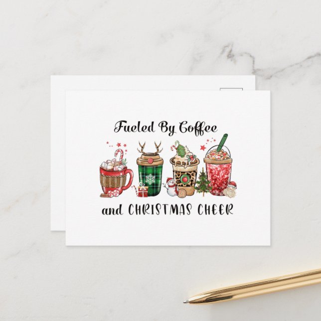 Fueled by Coffee and Christmas Cheer Vykort (Fram/Back In Situ)