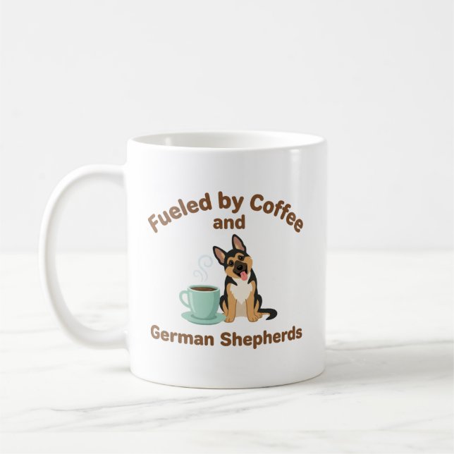 Fueled by Coffee and German Shepherds Dog Lover Kaffemugg (Vänster)