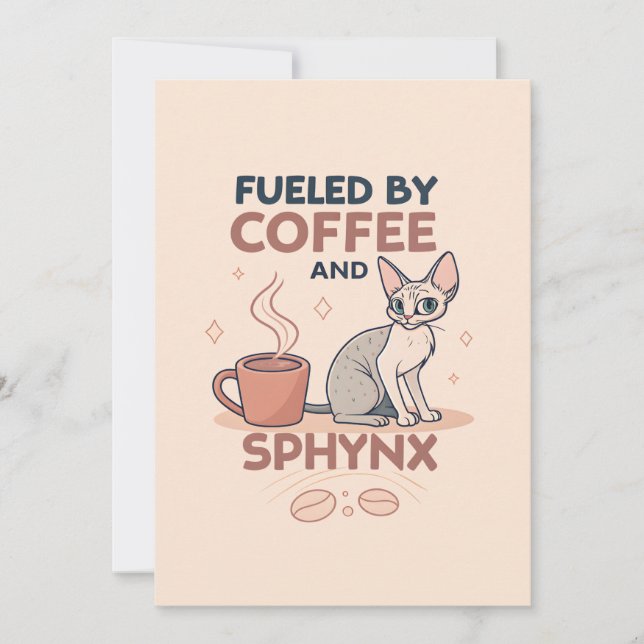 Fueled by Coffee and Sphynx Cat Art Julkort (Framsida)