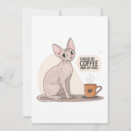 Fueled by Coffee and Sphynx Cat Illustration Julkort