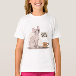 Fueled by Coffee and Sphynx Cat Illustration T Shirt
