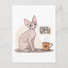 Fueled by Coffee and Sphynx Cat Illustration Vykort