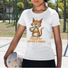 Fueled By Coffee & Chaos, Funny Cat With Coffee T Shirt