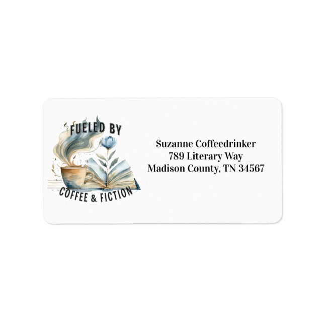 Fueled by Coffee & Fiction Address Labels Adressetikett (Framsidan)