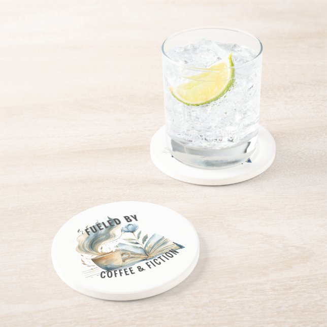 Fueled by Coffee & Fiction Sandstone Coaster Underlägg (Sidan)