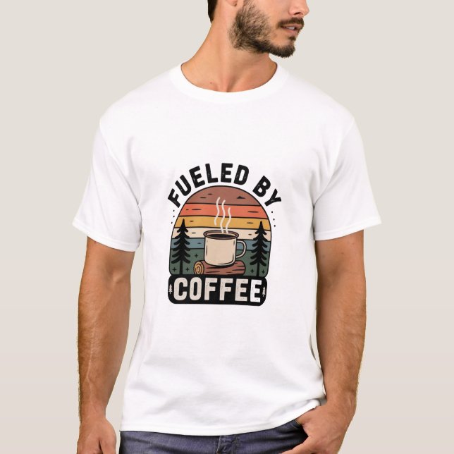 Fueled by Coffee Retro Camp T Shirt (Framsida)