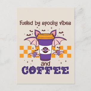 Fueled by Spooky Vibes and Coffee - Halloween Flad Vykort