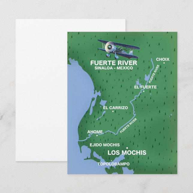 Fuerte River Sinaloa, Mexiko, karta (Fram/baksida)