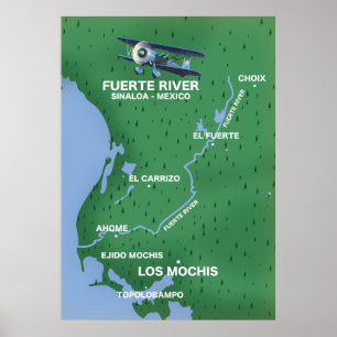 Fuerte River Sinaloa, Mexiko, karta Poster