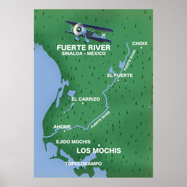 Fuertefloden Sinaloa, Mexiko rese karta Poster (Framsidan)