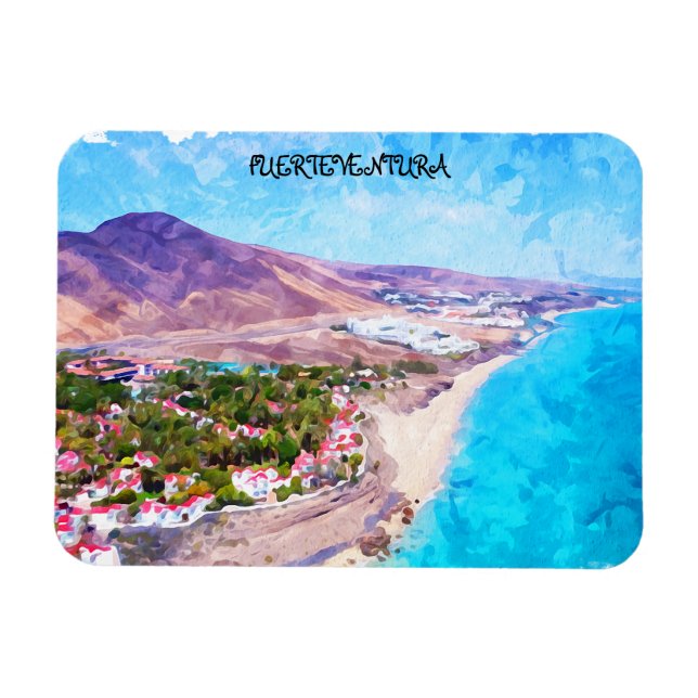 Fuerteventura Canaries Vintage Vattenfärg Magnet (Horisontell)