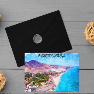 Fuerteventura Canaries Vintage Vattenfärg Vykort