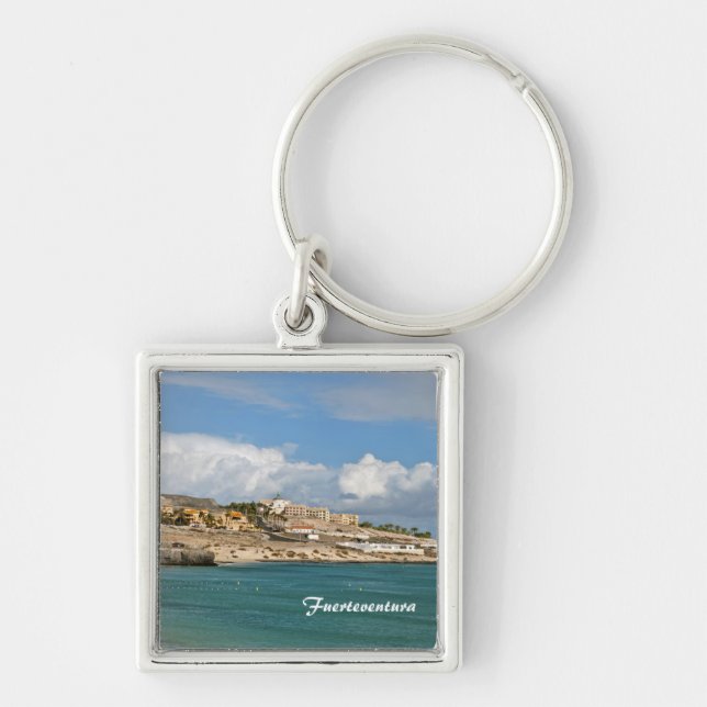 Fuerteventura Fyrkantig Silverfärgad Nyckelring (Framsidan)