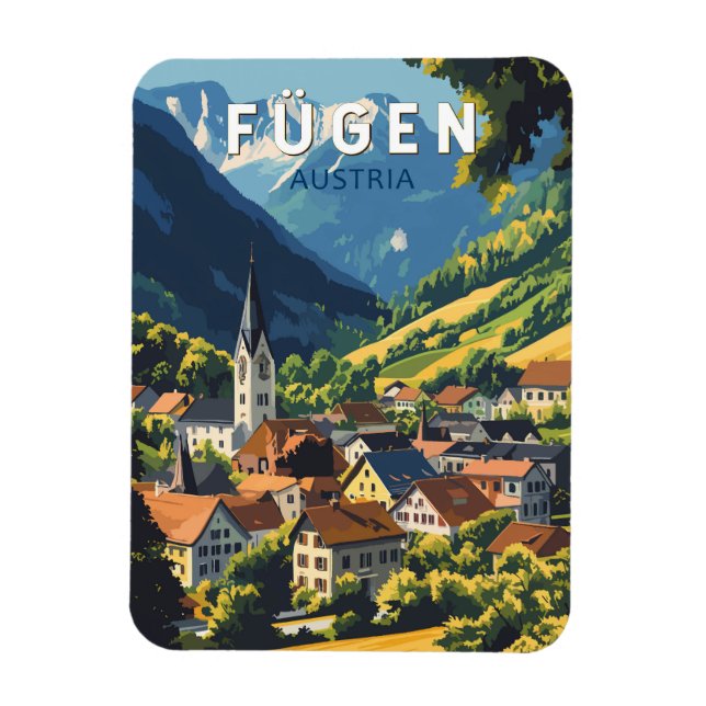 Fugen Austria Illustration Travel Art Vintage Magnet (Vertikal)
