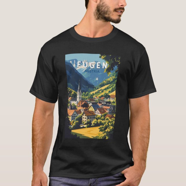 Fugen Austria Illustration Travel Art Vintage T Shirt (Framsida)