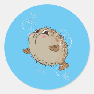 Fugu Havsliv Tecknad Design Runt Klistermärke