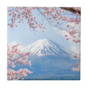 Fuji berg Kawaguchiko vår för sjö i Japan Kakelplatta