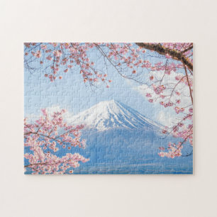 Fuji berg Kawaguchiko vår för sjö i Japan Pussel
