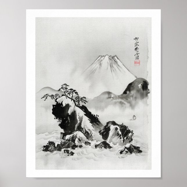 Fuji-berget (1887) vintage japansk illustration  poster (Framsidan)