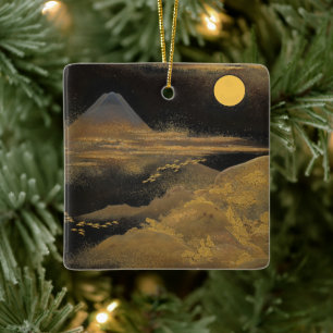 Fuji-berget i Moonlight - Golden: Julgransprydnad Keramik