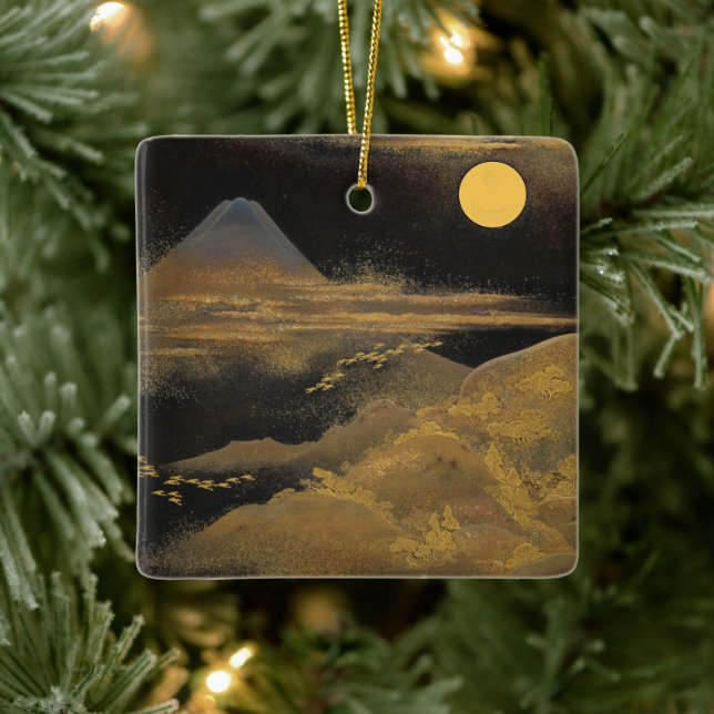 Fuji-berget i Moonlight - Golden: Julgransprydnad Keramik (Träd)