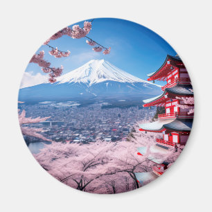Fuji-berget målat under körsbärssäsongen magnet