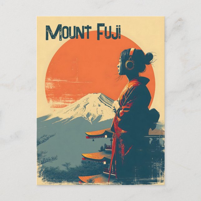 Fuji-berget vintage vykort (Framsida)