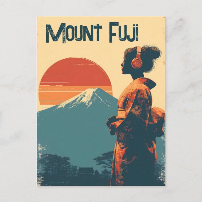 Fuji-berget vintage vykort (Framsida)