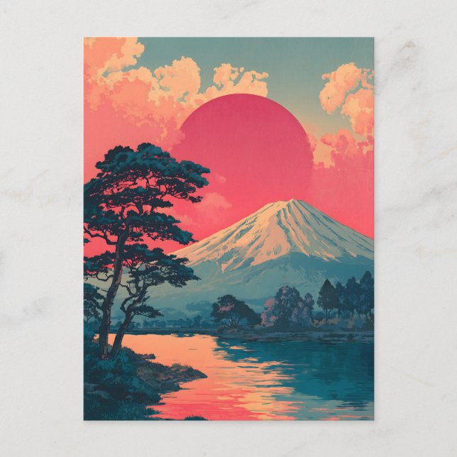 Fuji-berget vintage vykort (Framsida)