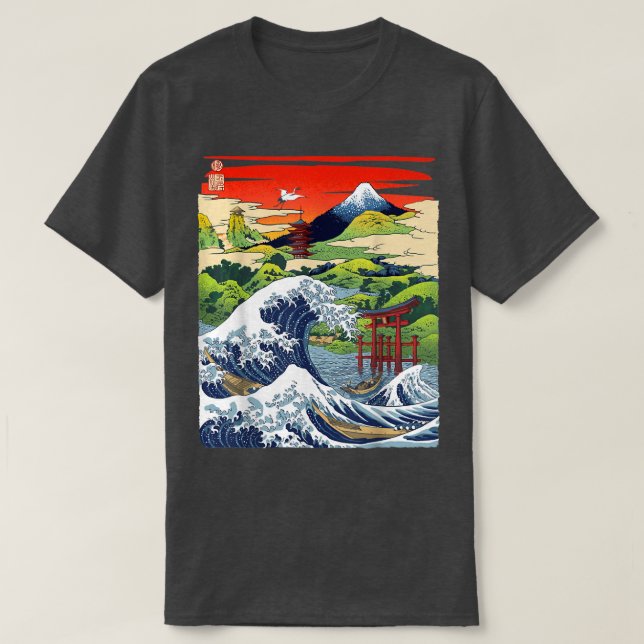 Fuji Den Underbara vågen japansk tsunami Kanagaw T Shirt (Design framsida)