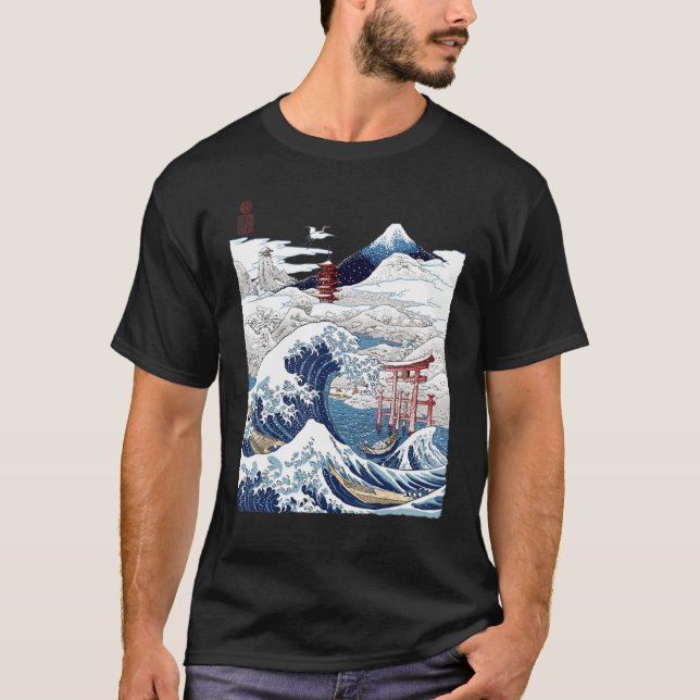 Fuji Den Underbara vågen japansk tsunami Kanagaw T Shirt (Framsida)
