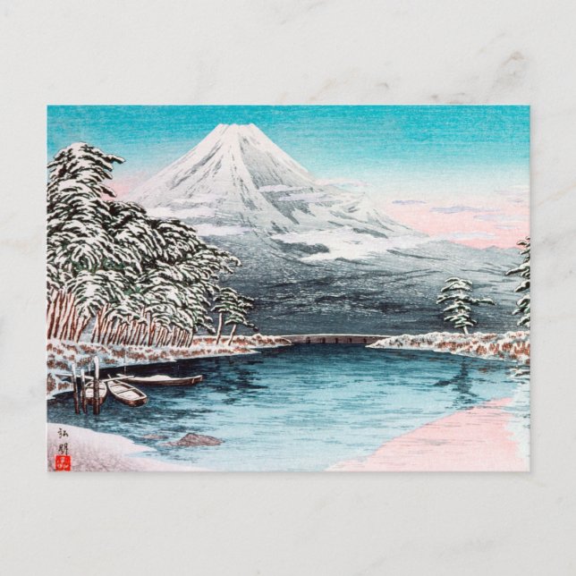 Fuji från Tagonoura, Snö Hiroaki Takahashi Vykort (Framsida)