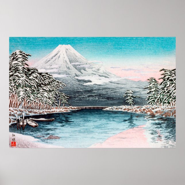 Fuji från Tagonoura, Snö Scene Poster (Framsidan)