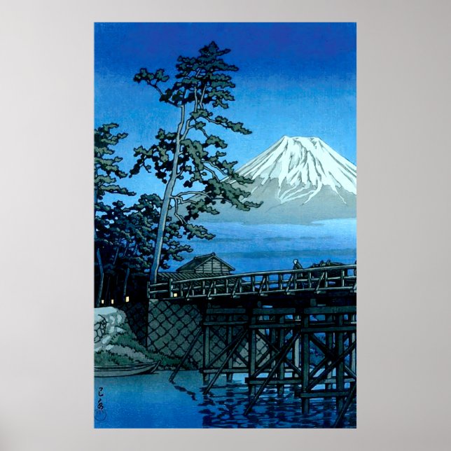 Fuji i månsken Kawaibashi, Hasui Kawase Poster (Framsidan)