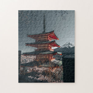 Fuji Japan Pagoda Cherry Blommars Pussel