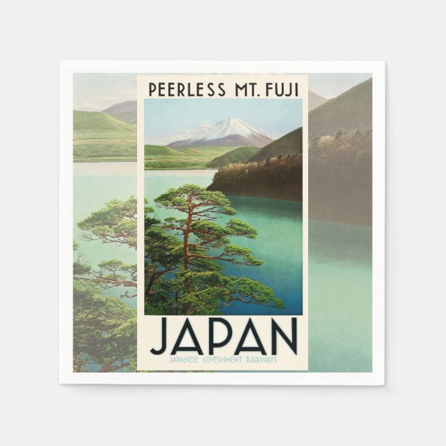 Fuji Japan Travel Poster Vintage Art. Pappersservett (Framsidan)