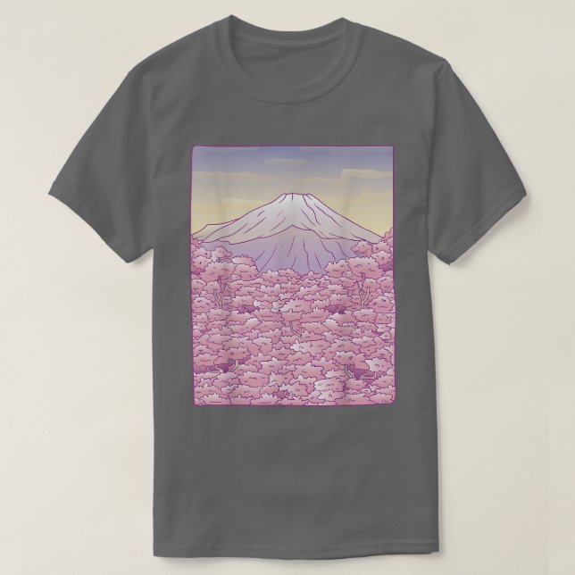 Fuji Japanska Sakura Cherry Blommar Träd Japan Gra T Shirt (Design framsida)