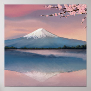 Fuji med Cherry-Blommar Poster