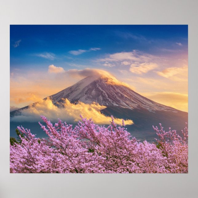 Fuji Mountain och Cherry-Blommarna i Vår Japan Poster (Framsidan)